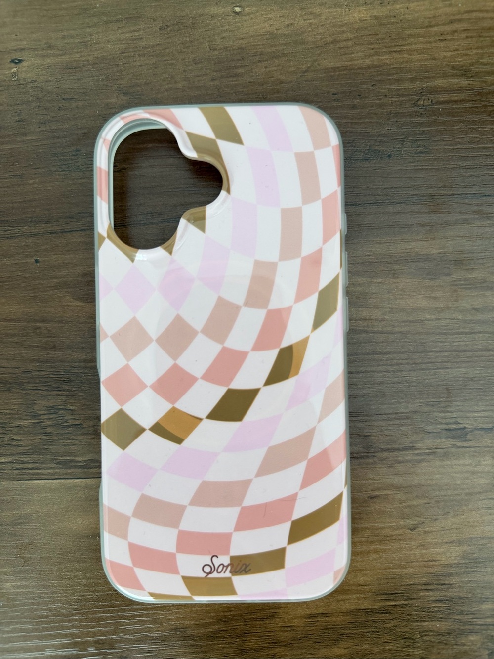 Sonix Pink IPHONE 16, Gold & White Checkered Wave iPhone Case